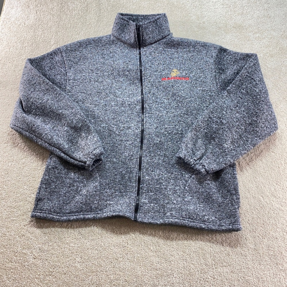 US Marines Full Zip Fleece Jacket Mens 2XL Gray Marled Military USA Made